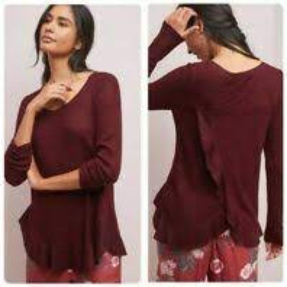 Anthro Saturday Sunday Ruffled Waffle Knit Thermal S/M - Picture 3 of 3